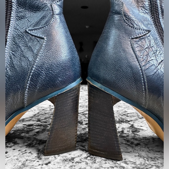 Leather Evidenzia! Denim blue booties made in Italy sz 37 sz 7 US lamb skin - Picture 7 of 13